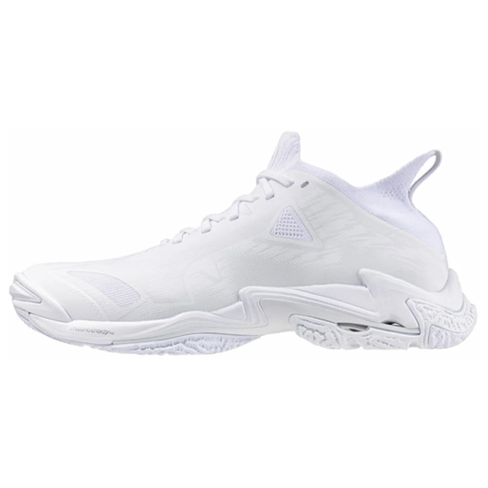 white and silver Mizuno wave lightning neo 3 unisex volleyball shoes