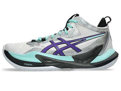 Asics Metarise 2 Unisex Volleyball Shoes White Radiant Amethyst Side View