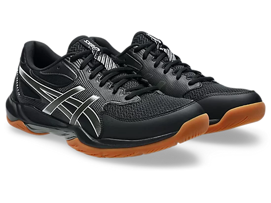 Asics Gel Rocket 12 Men's Volleyball Shoes Black Gunmetal White Angled View