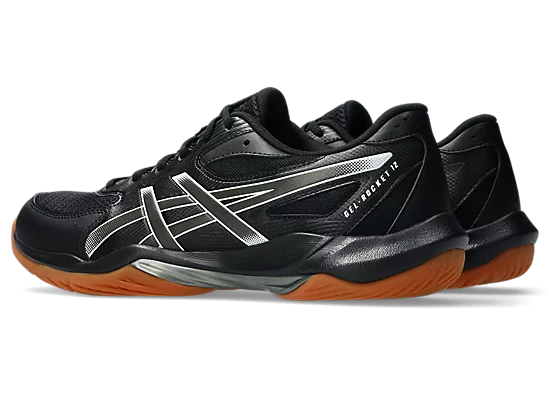 Asics Gel Rocket 12 Men's Volleyball Shoes Black Gunmetal White Back View