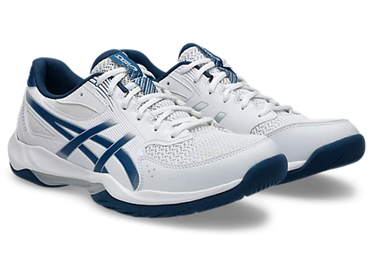 Asics Gel Rocket 12 Men's Volleyball Shoes White Mako Blue Angled View