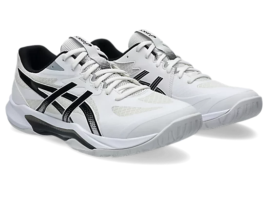 Asics Gel Tactic Court Men's Volleyball Shoes White Black Angled View