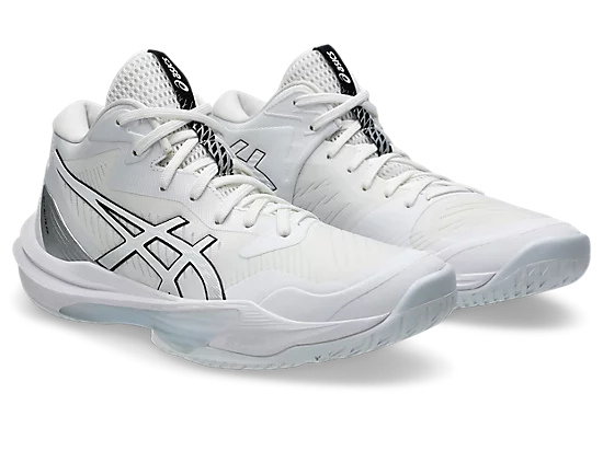 Asics Sky Elite FF MT 3 Women's Volleyball Shoes White Silver Angled View
