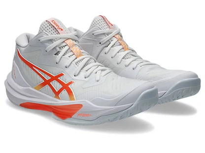 Asics Sky Elite FF MT 3 Women's Volleyball Shoes White Vivd Coral Angled View