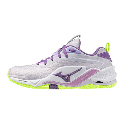 Lavender and green Mizuno wave stealth neo 2 unisex volleyball shoes