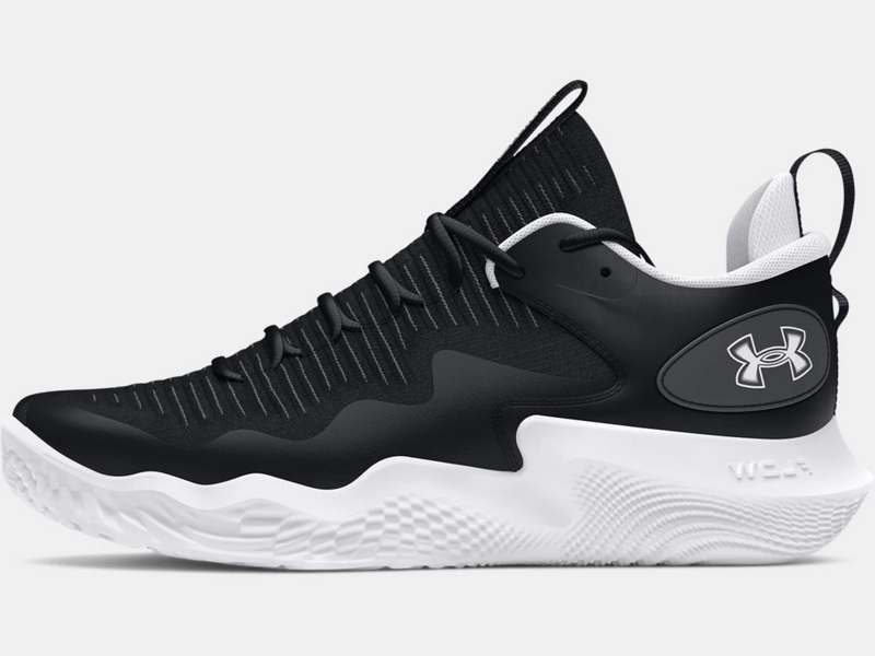 Black and white Under Armour Flow Ace women's volleyball shoes